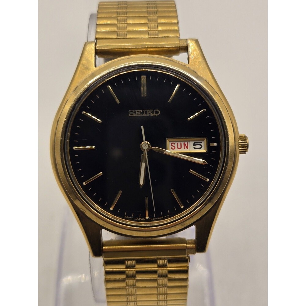 Seiko Men's Vintage Day/Date Gold Tone Quartz Watch 7N43-9048. New Battery
